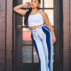 Women blue & White Printed Flared Palazzos